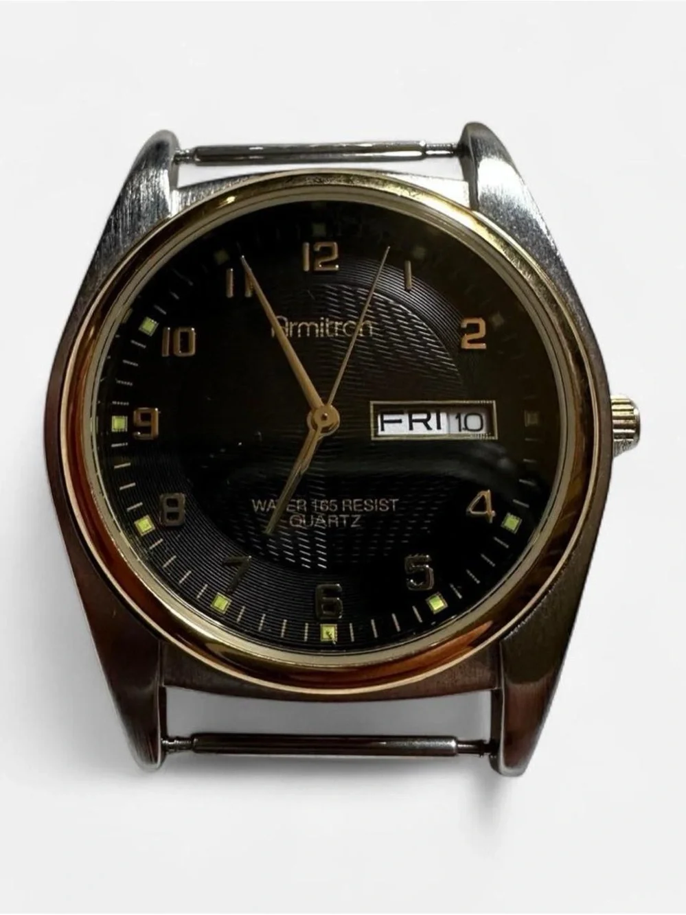 Vintage Armitron Black and Gold Men's Analog Quartz Watch with Day-Date